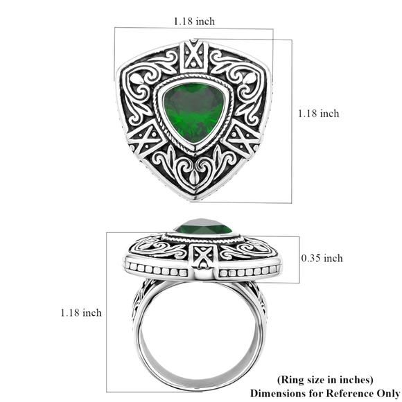 Emerald Green Simulated Diamond Filigree Shield Ring in Black Oxidized SS. Sz 6 - Picture 3 of 5